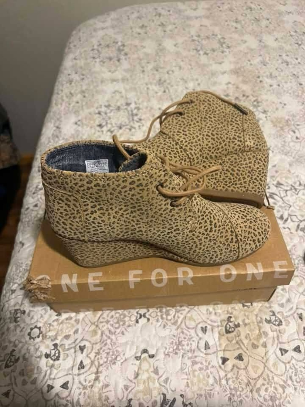 Toms Leopard-Print Tan Wedge Ankle Booties